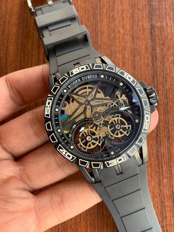 Roger Dubuis Swiss Skeleton Black Rubber Strap Automatic replica first copy watch For Men 10