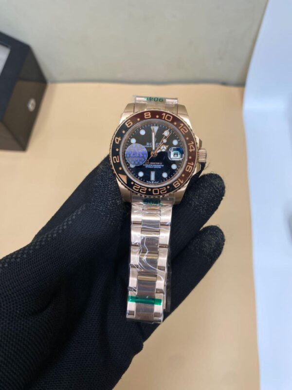 Rolex GMT Master II Rose Gold Black Dail Swiss Automatic replica first copy watch 108
