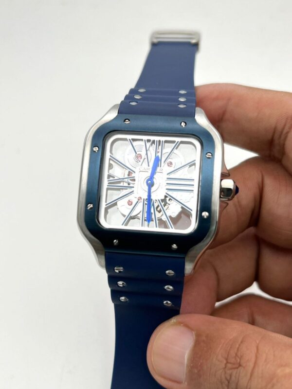 Cartier Santos Horloge Skeleton blue-Steel Bezel replica first copy watch 14